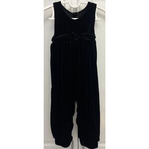 Vintage Hartstrings Baby Girl Black Velour Overalls/Romper Self Tie Size 24M